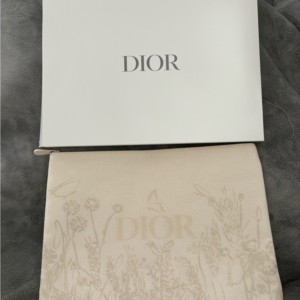 DIOR Beauty Spring Flower LARGE Pouch Makeup Bag CLUTCH Natural Beige New In Box